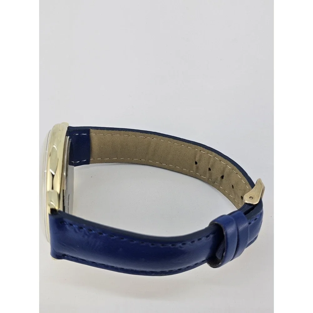 Versales Women's Watch 44MM Cream‎ Dial Blue Faux Leather Bands NEW Battery